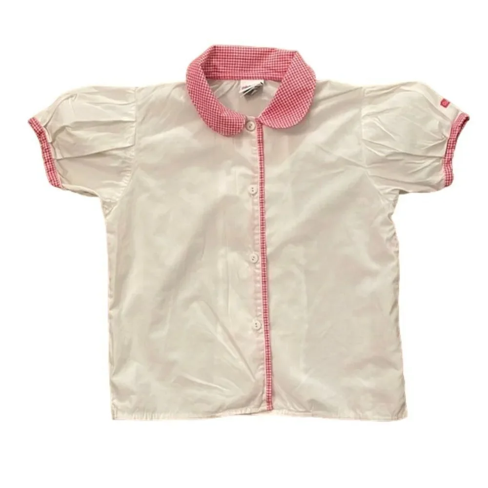 OshKosh B'Gosh Vintage White Shirt Pink Gingham Collar Girls 6X Made in USA
